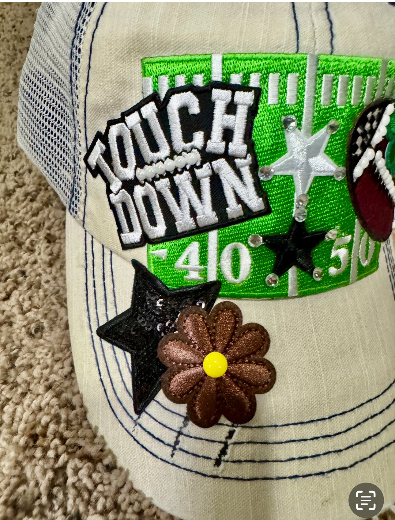 Touchdown Football Trucker Hat Baseball Hat – Distressed Mesh Back, Game Day Embroidered Cap