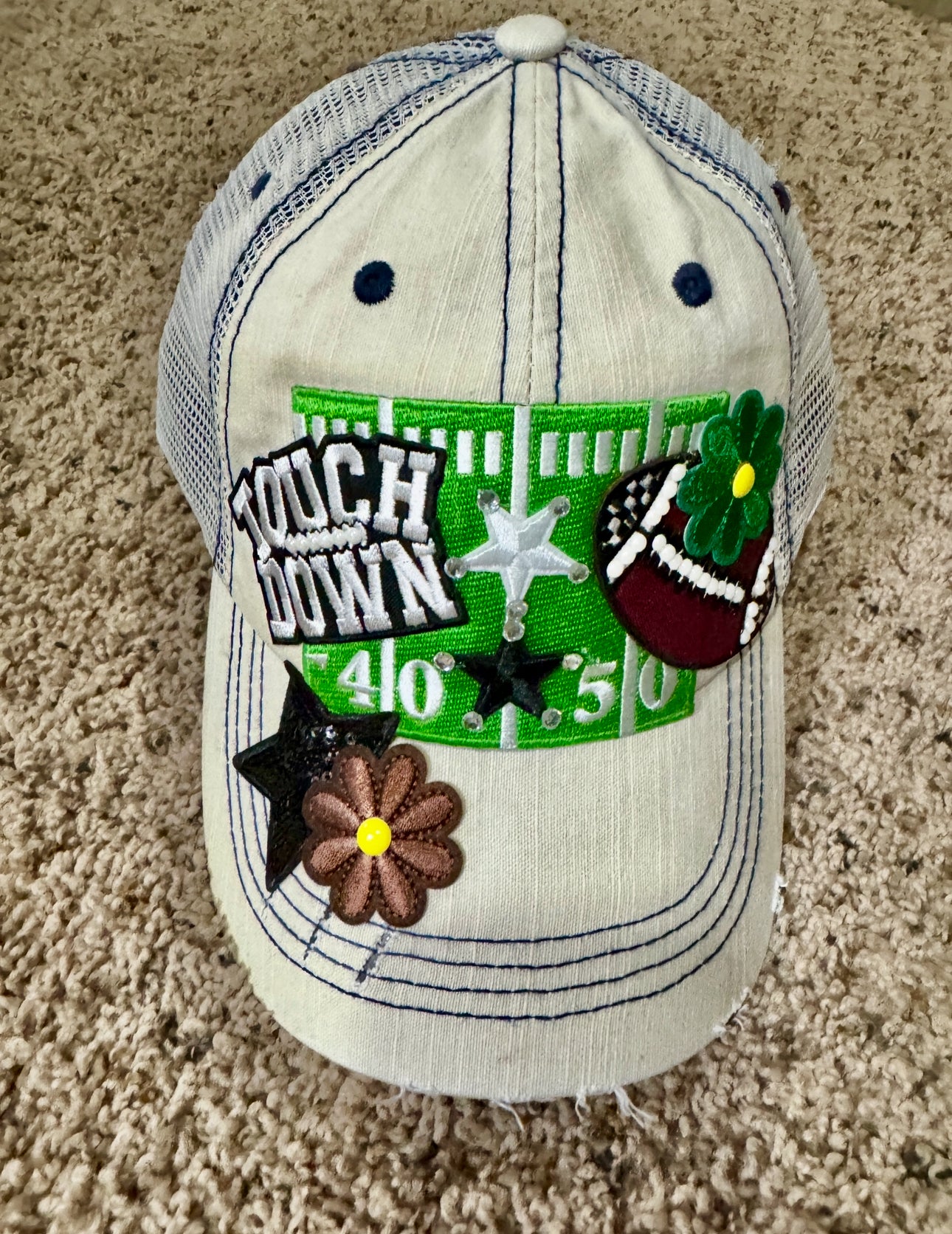 Touchdown Football Trucker Hat Baseball Hat – Distressed Mesh Back, Game Day Embroidered Cap