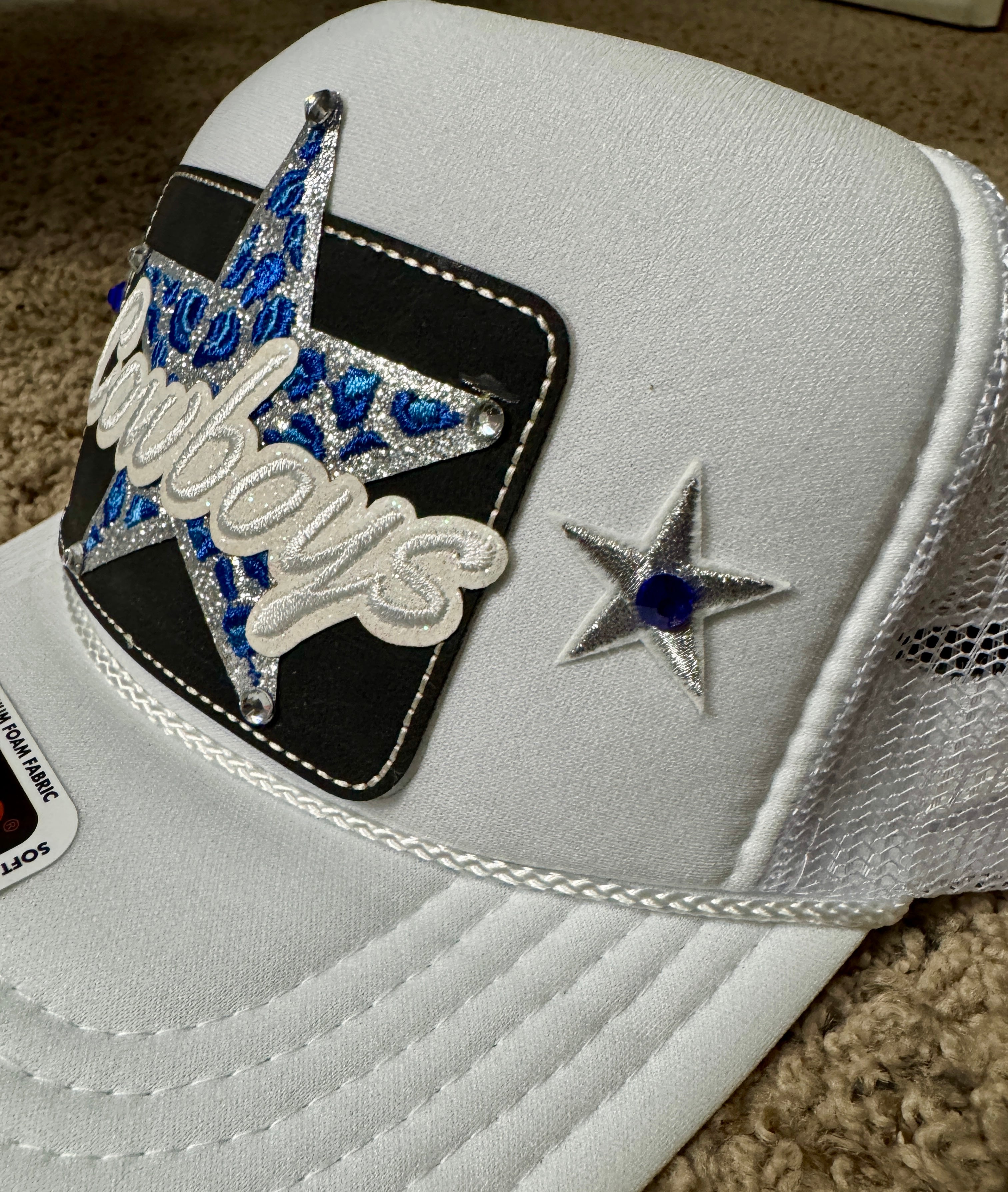 Dallas Cowboys Trucker Hat – Otto White Foam Front, Rhinestone Star Patch, America’s Team Cap