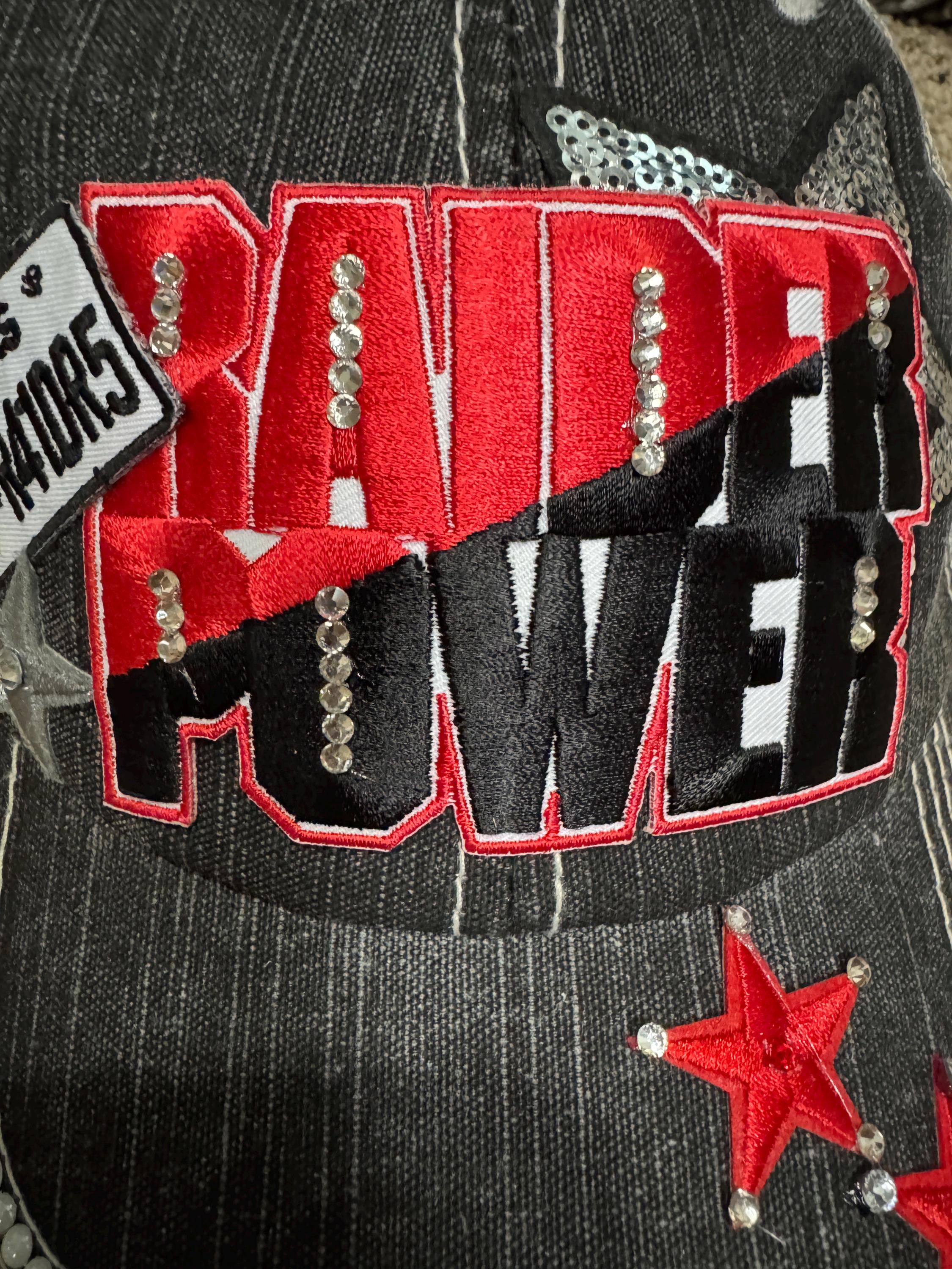 Raider Power Trucker Hat TEXAS TECH inspired distressed cap - Red and Black Rhinestone baseball hat Game Day Fan Hat - college girl gift